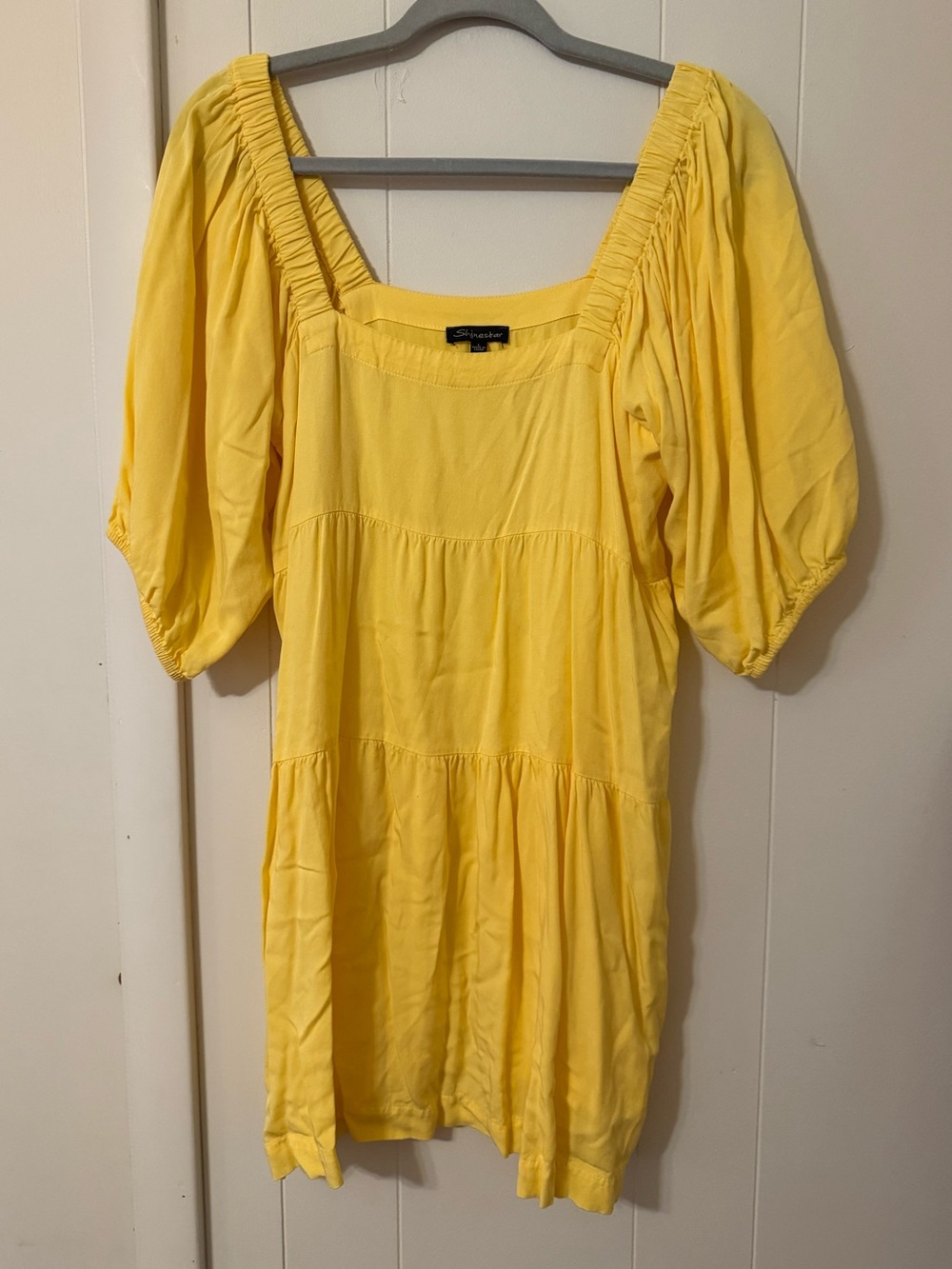 Shinestar Bright Yellow Puff-Sleeve Square Neck Tunic Dress